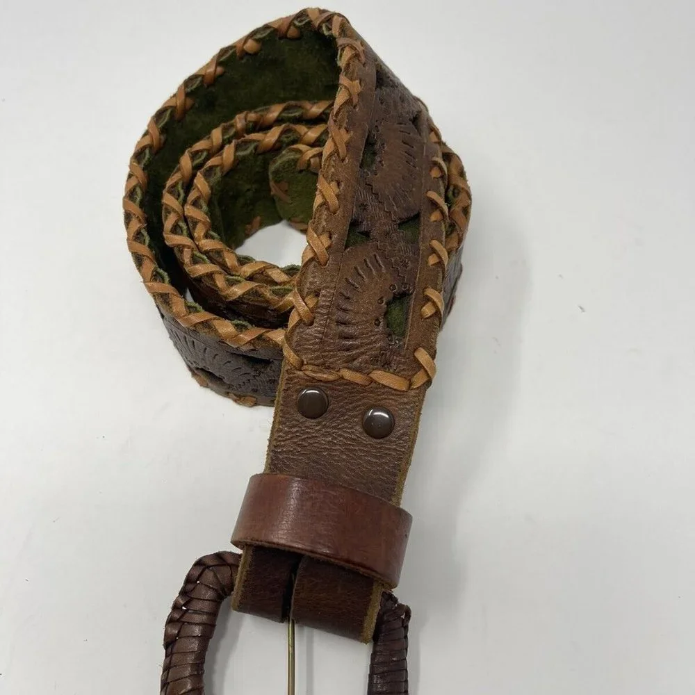 Vtg Vaquera Carnaya Brown Hand Tooled Leather Belt